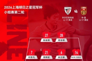 明日之星冠军杯小组赛,毕尔巴鄂竞技U17vsU17国足,U17国足首发